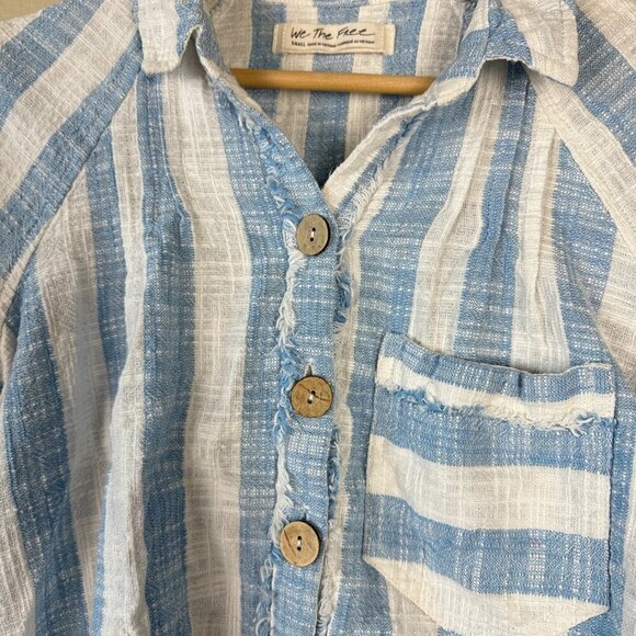 Free People We the Free Women's Top Cropped Stripes Blue White Small - Picture 4 of 5